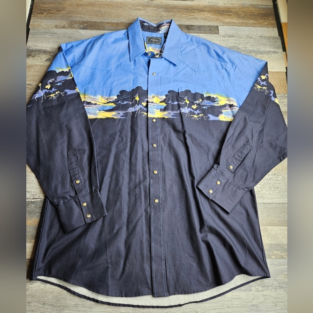 Roper Vintage Western Long Sleeve Snap Front Shirt Men's XL Thunder Storm